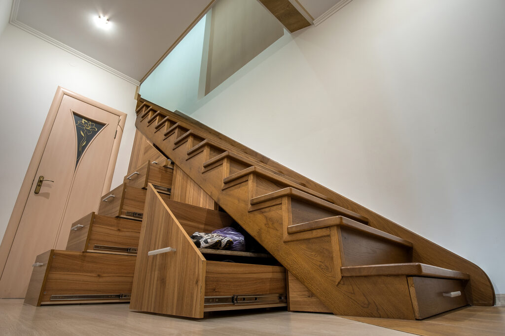 Wooden stairs with wooden nosing