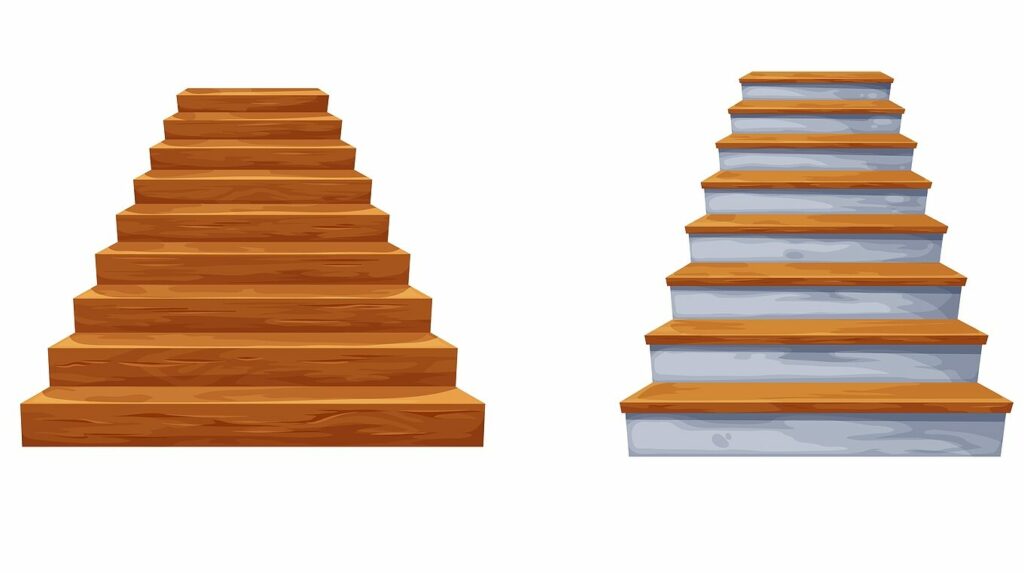 3d render of a flush and overlap stair nosings side by side