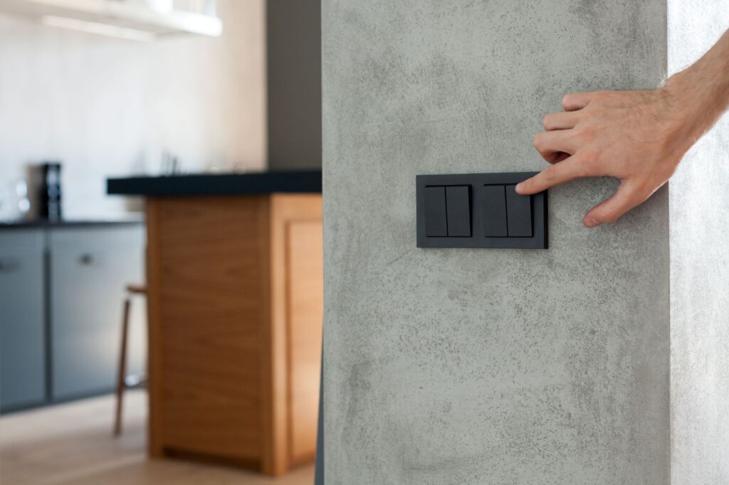 black light switch plates in modern kitchen 