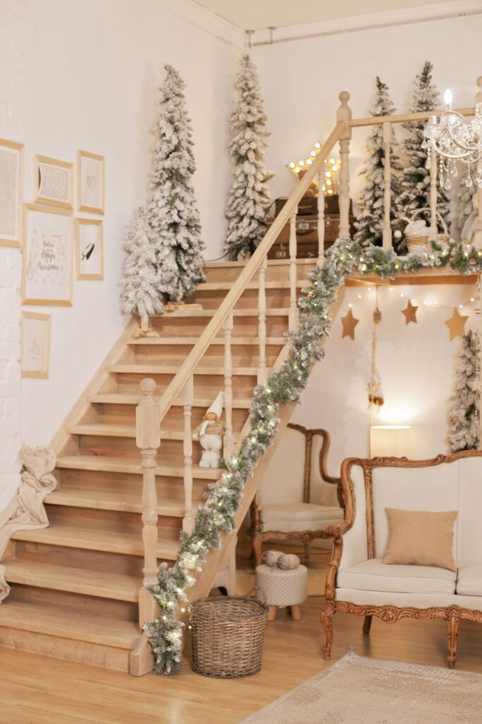 christmas garland on staircase